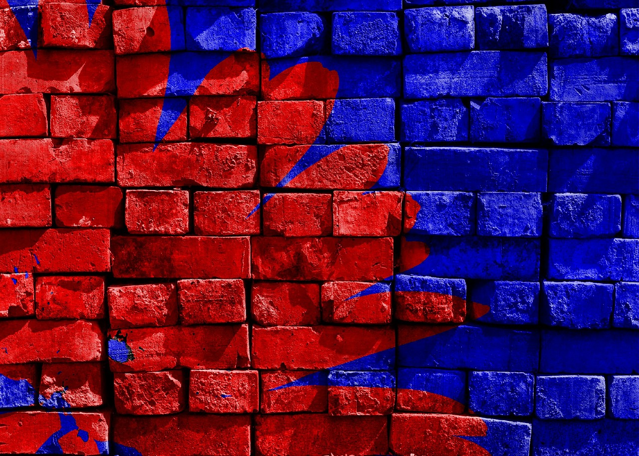 A red and blue wall.